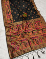 Fancifull Black Pashmina Silk Saree With Pulsating Blouse Piece