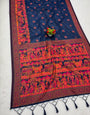 Prettiest Navy Blue Pashmina Silk Saree With Staring Blouse Piece