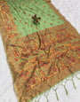 Radiant Pista Pashmina Silk Saree With Sophisticated Blouse Piece