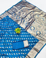 Scintillating Blue Pure Zari Weaving Banarasi Silk Saree With Snappy Blouse Piece