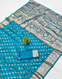Super classy Firozi Pure Zari Weaving Banarasi Silk Saree With Prominent Blouse Piece
