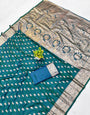 Glorious Rama Pure Zari Weaving Banarasi Silk Saree With Winsome Blouse Piece