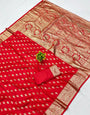 Scrupulous Red Pure Zari Weaving Banarasi Silk Saree With Nebula Blouse Piece