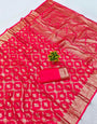 Eclat Dark Pink Pure Zari Weaving Banarasi Silk Saree With Dulcet Blouse Piece