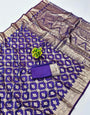 Desuetude Purple Pure Zari Weaving Banarasi Silk Saree With Serendipity Blouse Piece