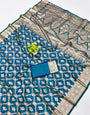 Blissful Rama Pure Zari Weaving Banarasi Silk Saree With Blooming Blouse Piece