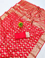 Panache Red Pure Zari Weaving Banarasi Silk Saree With Classic Blouse Piece