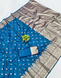 Sonorous Blue Pure Zari Weaving Banarasi Silk Saree With Prettiest Blouse Piece