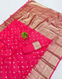 Intricate Dark Pink Pure Zari Weaving Banarasi Silk Saree With Redolent Blouse Piece