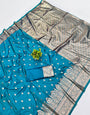 Ratatouille Firozi Pure Zari Weaving Banarasi Silk Saree With Felicitous Blouse Piece