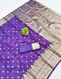 Lassitude Purple Pure Zari Weaving Banarasi Silk Saree With Staggering Blouse Piece