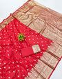 Grandiose Red Pure Zari Weaving Banarasi Silk Saree With Proficient Blouse Piece