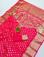 Susurrous Dark Pink Pure Zari Weaving Banarasi Silk Saree With Unique Blouse Piece