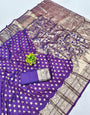 Enchanting Purple Pure Zari Weaving Banarasi Silk Saree With Divine Blouse Piece