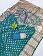 Denouement Rama Pure Zari Weaving Banarasi Silk Saree With Pleasant Blouse Piece