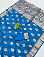 Incredible Blue Pure Zari Weaving Banarasi Silk Saree With Evanescent Blouse Piece