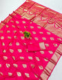 Eloquence Dark Pink Pure Zari Weaving Banarasi Silk Saree With Delectable Blouse Piece