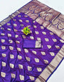Ornate Purple Pure Zari Weaving Banarasi Silk Saree With Desultory Blouse Piece