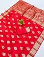 Magnificat Red Pure Zari Weaving Banarasi Silk Saree With Adorable Blouse Piece