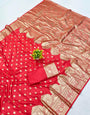 Energetic Red Pure Zari Weaving Banarasi Silk Saree With Enamoring Blouse Piece