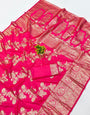 Vestigial Dark Pink Pure Zari Weaving Banarasi Silk Saree With Stunner Blouse Piece