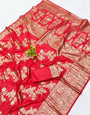 Precious Red Pure Zari Weaving Banarasi Silk Saree With Pulsating Blouse Piece