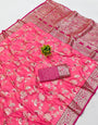 Captivating Pink Pure Zari Weaving Banarasi Silk Saree With Stunning Blouse Piece