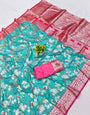 Sempiternal Turquoise Pure Zari Weaving Banarasi Silk Saree With Mesmeric Blouse Piece