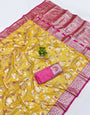Appealing Yellow Pure Zari Weaving Banarasi Silk Saree With Desirable Blouse Piece