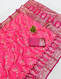 Charming Pink Pure Zari Weaving Banarasi Silk Saree With Delightful Blouse Piece