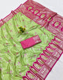 Jubilant Pista Pure Zari Weaving Banarasi Silk Saree With Piquant Blouse Piece