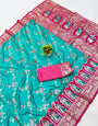 Adoring Turquoise Pure Zari Weaving Banarasi Silk Saree With Scintilla Blouse Piece
