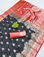 Extraordinary Black Pure Zari Weaving Banarasi Silk Saree With Phenomenal Blouse Piece
