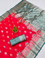 Desiring Red Pure Zari Weaving Banarasi Silk Saree With Girlish Blouse Piece