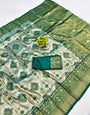 Embellished Green Kanjivaram Silk Saree With Comely Blouse Piece