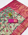 Flameboyant Rama Kanjivaram Silk Saree With Inspiring Blouse Piece