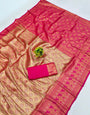 Artistic Dark Pink Kanjivaram Silk Saree With Invaluable Blouse Piece