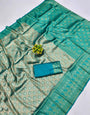 Bucolic Firozi Kanjivaram Silk Saree With Twirling Blouse Piece