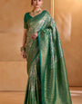 Skinny Green Kanjivaram Silk Saree With Demesne Blouse Piece