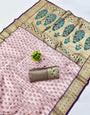 Ravishing Baby Pink Organza Paithani Silk Saree With Sizzling Blouse Piece