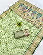 Forbearance Pista Organza Paithani Silk Saree With Classy Blouse Piece