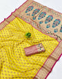 Trendy Yellow Organza Paithani Silk Saree With Snazzy Blouse Piece