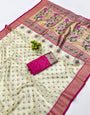 Arresting Beige Organza Paithani Silk Saree With Exemplary Blouse Piece