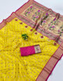 Devastating Yellow Organza Paithani Silk Saree With Zephyr Blouse Piece