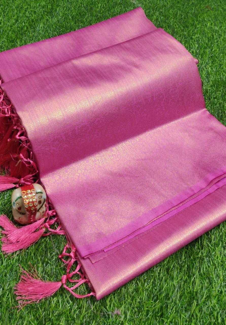 Ideal Pink Kanjivaram Silk Saree With Seraglio Blouse Piece