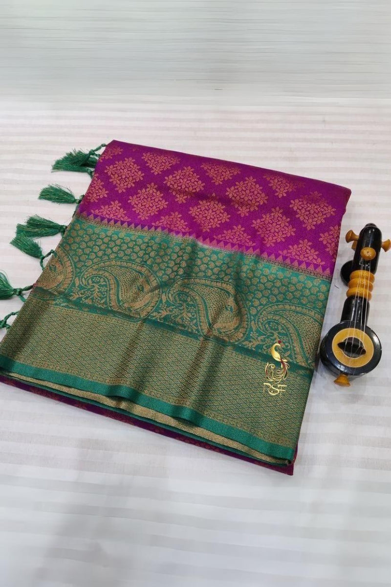 Ailurophile Dark Pink Soft Banarasi Silk Saree With Capricious Blouse Piece