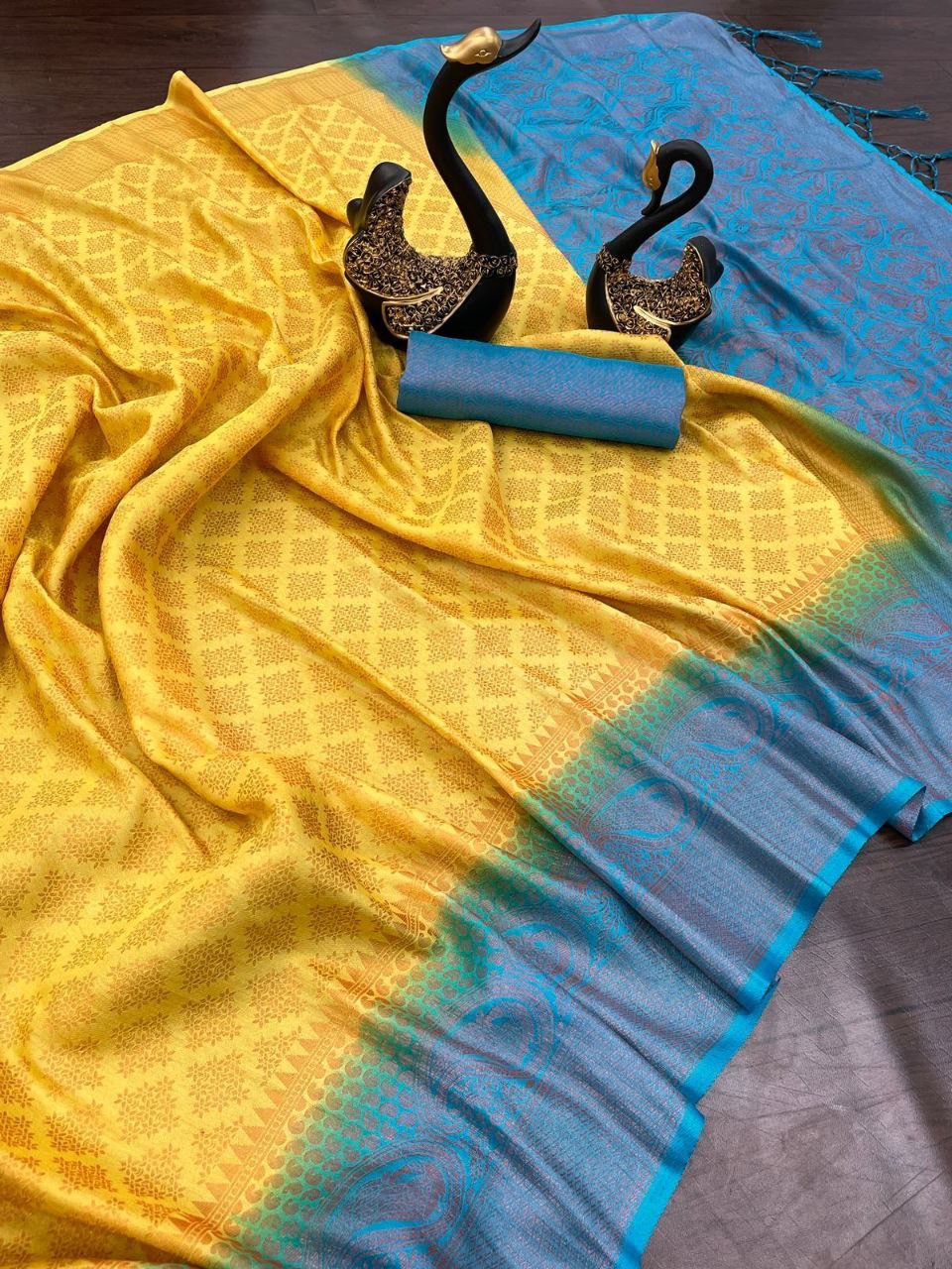 Bucolic Lemon Soft Banarasi Silk Saree With Captivating Blouse Piece