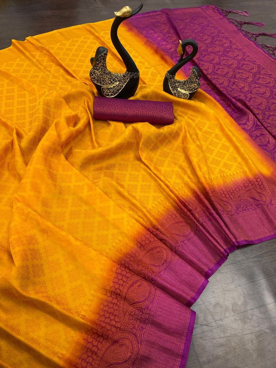 Chatoyant Mustard Soft Banarasi Silk Saree With Admirable Blouse Piece