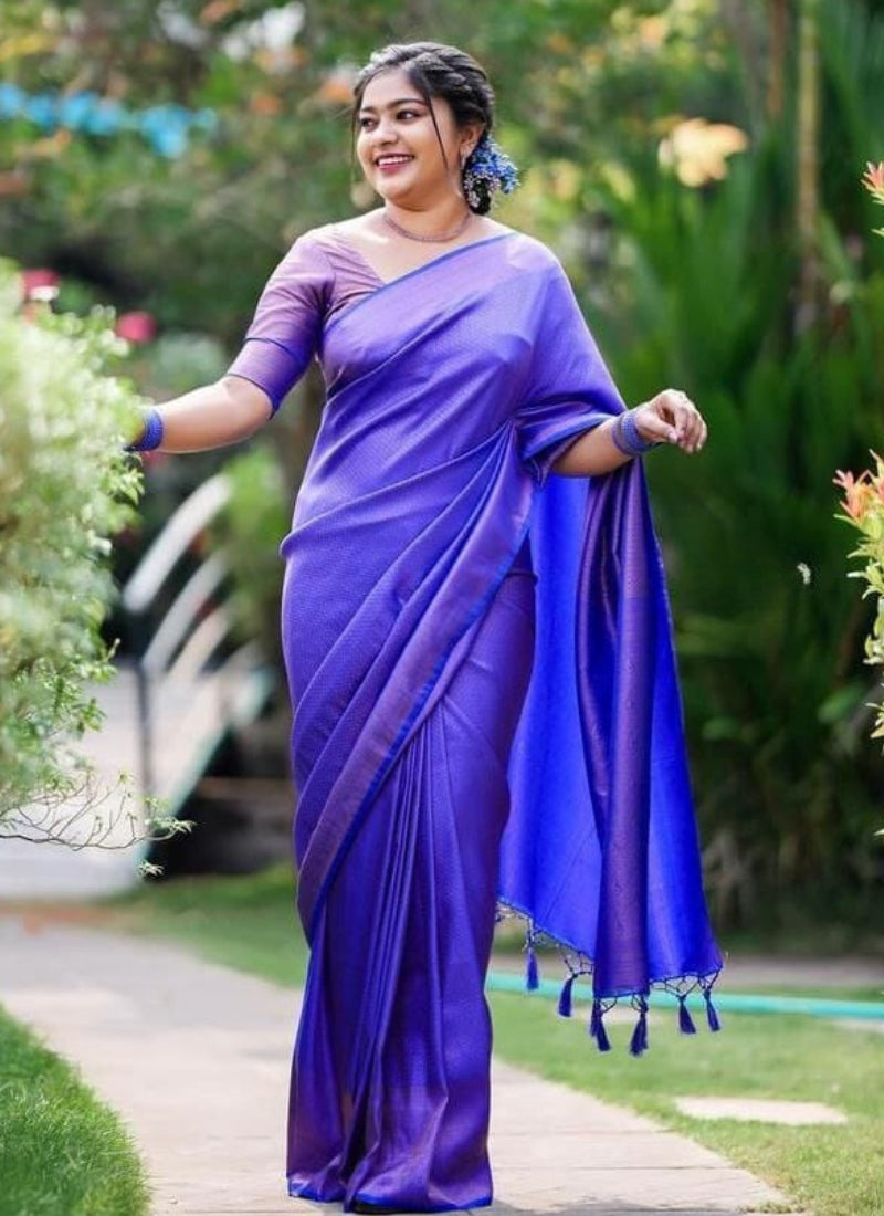 Eloquence Royal Blue Kanjivaram Silk Saree With Eloquence Blouse Piece