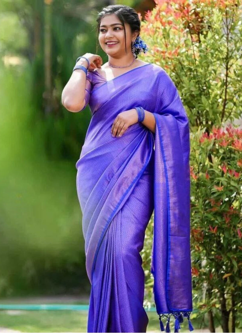 Eloquence Royal Blue Kanjivaram Silk Saree With Eloquence Blouse Piece